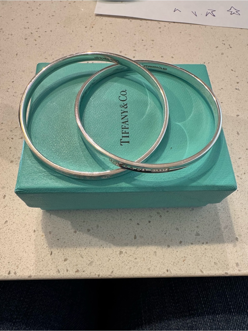 Tiffany & Co. Silver Double Round Bangle Set -Signature Blue Box- 1837 Edition